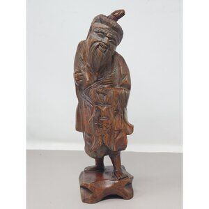 Vintage Chinese Hand Carved Wooden‎ Happy Fisherman Sculpture